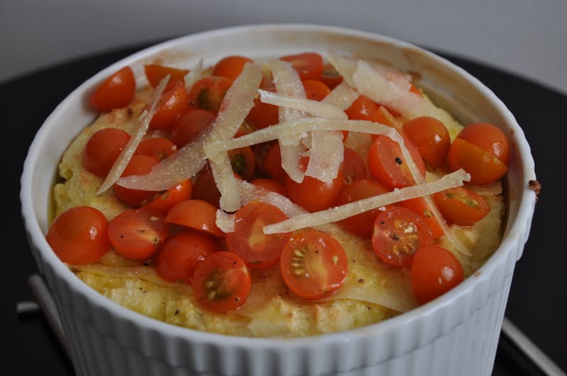 FALLEN GRITS SOUFFLES WTH TOMATOES AND GOAT CHEESE Recipe