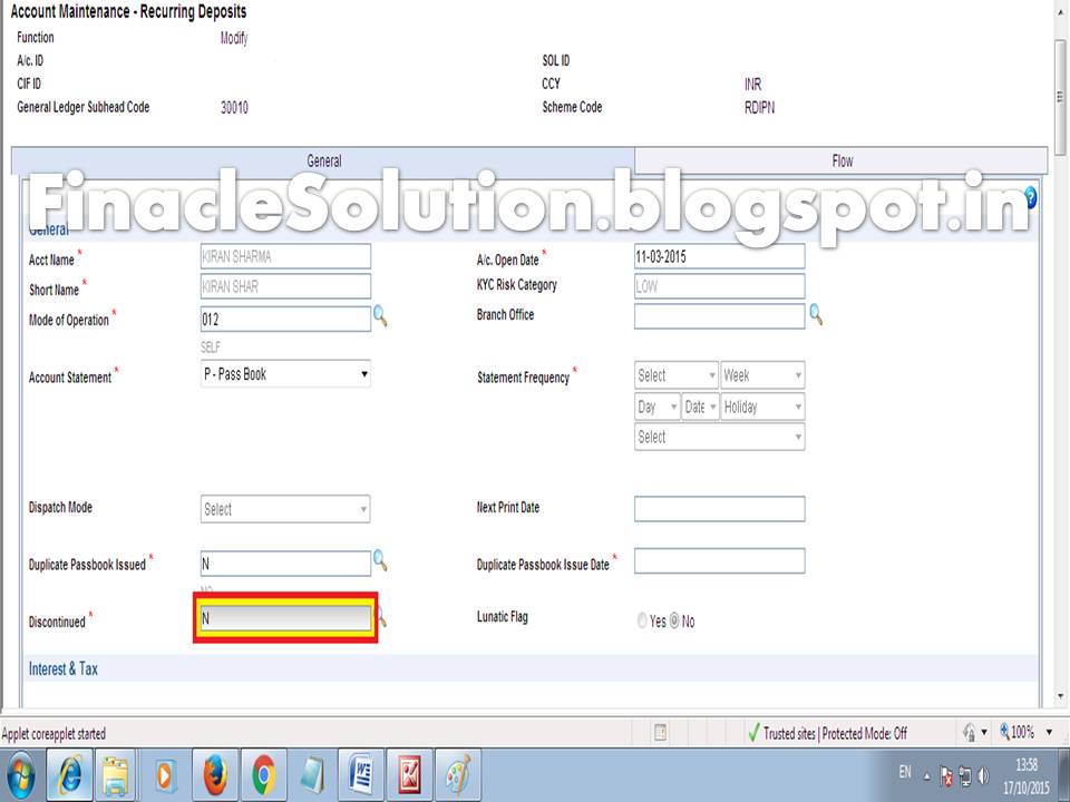 Error Credit Account is Invalid Status or Total Frozen while RD