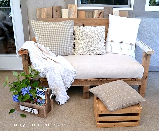 Pallet wood outdoor sofa built by Funky Junk Interiors