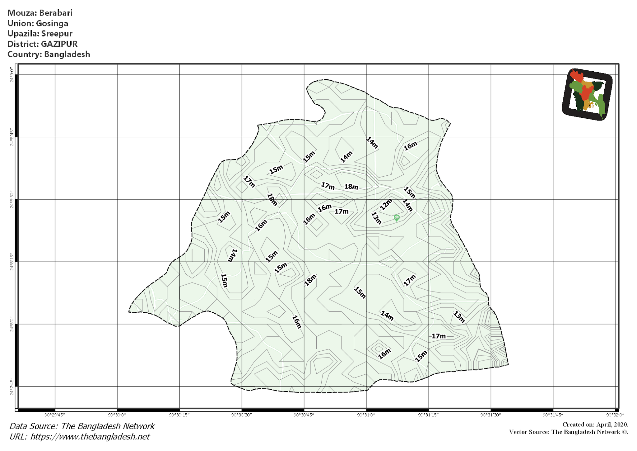 Map of Berabari Mouza of Sreepur Upazila, GAZIPUR, Bangladesh.