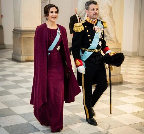 Crown Princess Mary wore gown by Lasse Spangenberg Copenhagen. Crown Prince Frederik and Crown Princess Mary attended the reception