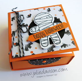 Stampin' Up! Cookie Cutter Halloween Gift Box Card with Shrinky Dink Earrings inside #stampinup www.juliedavison.com