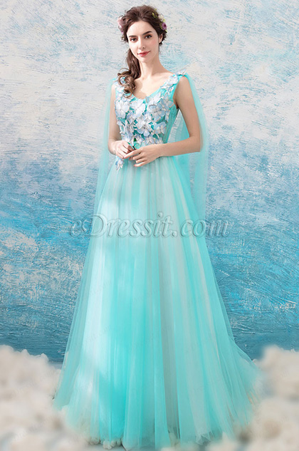 Sexy V-Cut Floral Tulle Party Formal Women Dress