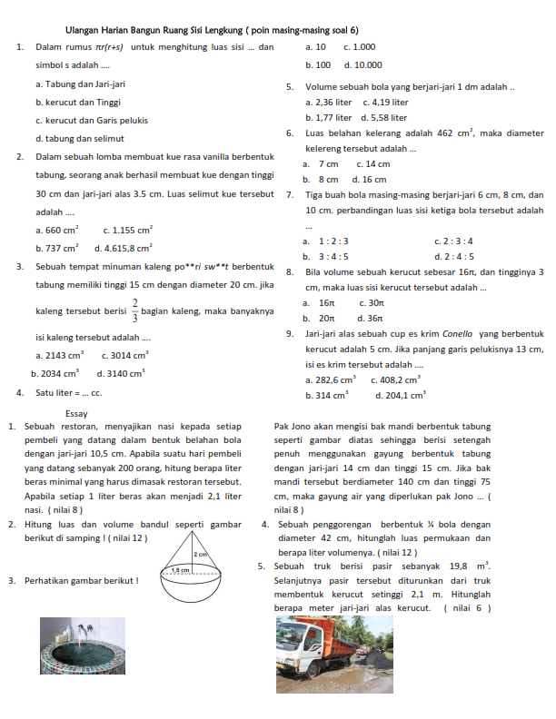 Kumpulan Soal Cerita Bangun Ruang Sisi Lengkung Rumah