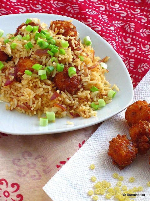 Pasta Manchurian in Fried Rice