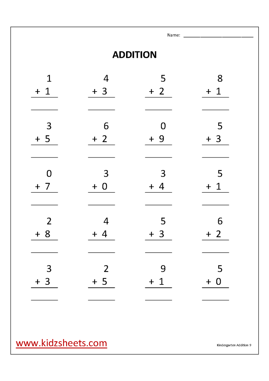 KGAddition9 - Addition Worksheet Kindergarten