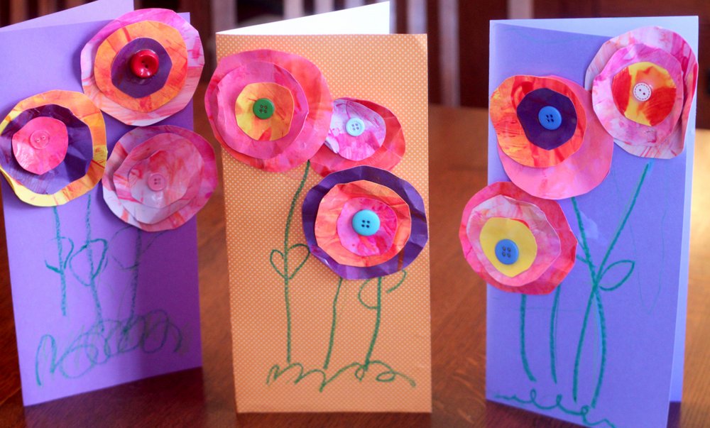 Mothers Day Craft Ideas Kids Part - 43: Circular Painted Paper Flower Motheru0027s Day Card U0026 Crafts