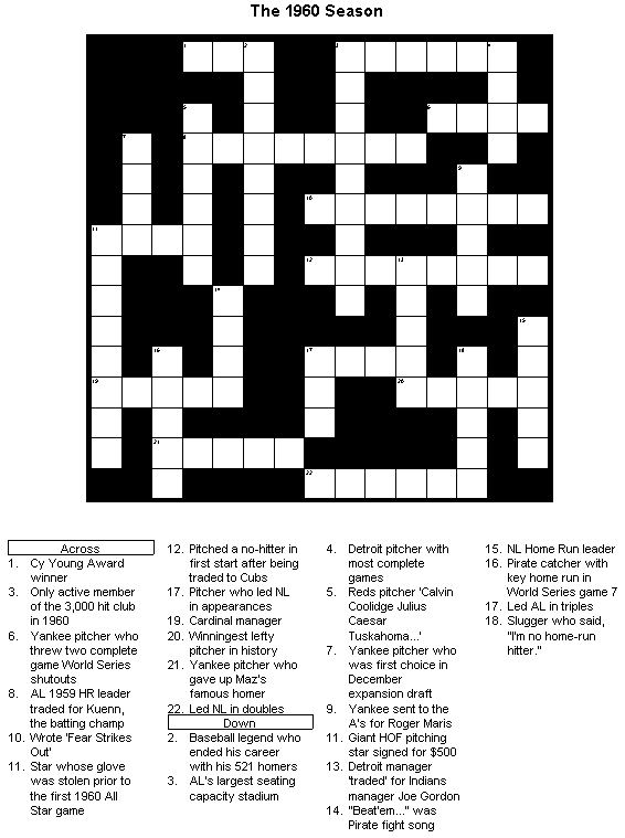 Free Printable Crossword Puzzles