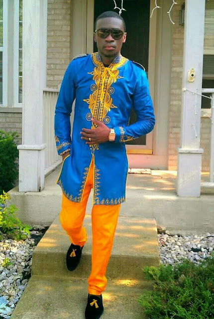 Blue And Yellow Cute Embroidered Native Design For Men