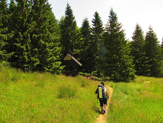 Hiadeľské sedlo (1102 m n.p.m.) - wiata. Hiadeľské sedlo (1102 m n.p.m.) - wiata.