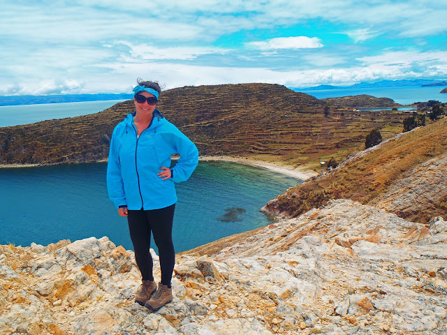 Girl hiking on Isla Del Sol Lake Titicaca Girl hiking on Isla Del Sol Lake Titicaca