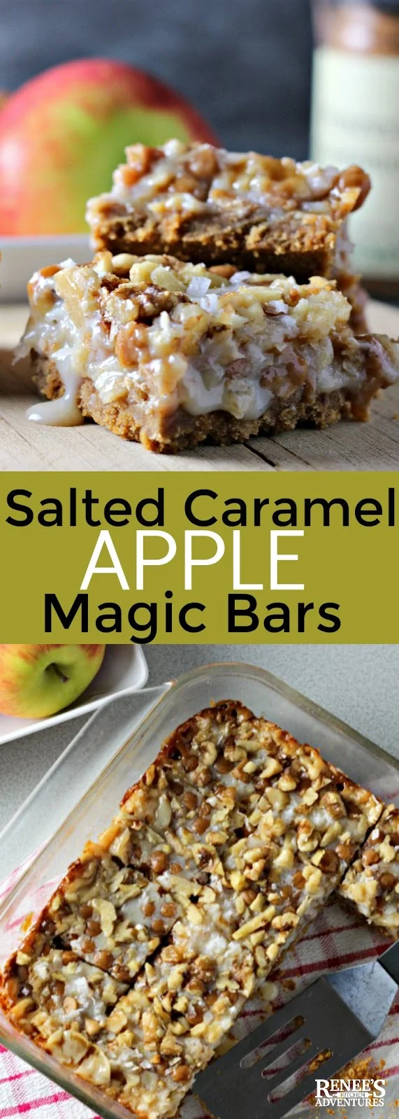 Salted Caramel Apple Magic Cookie Bars | Renee's Kitchen Adventures - an easy dessert recipe that takes the classic Magic Cookie Bar Recipe and transforms it into a tasty Fall flavored one with apples, caramel, and cinnamon. #apple #caramel #cookie #cookiebar #recipe #barcookies #fall