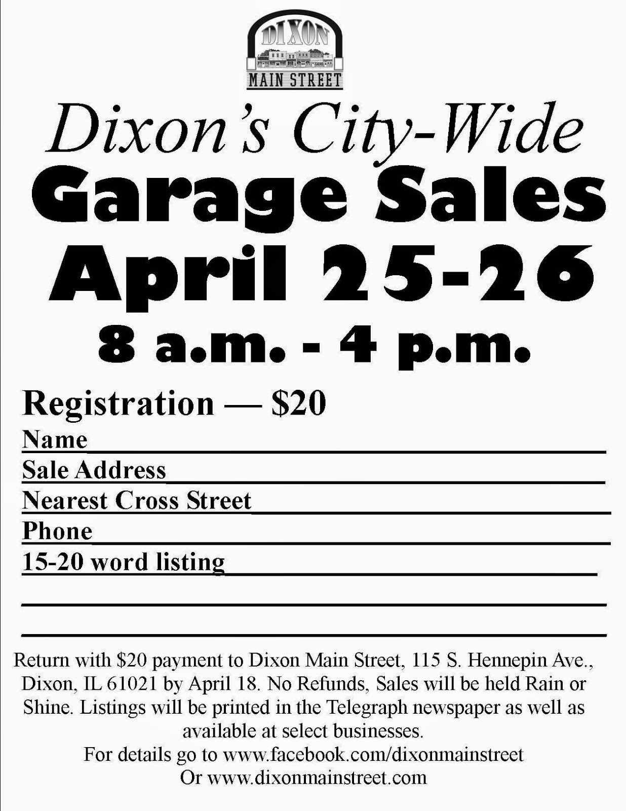 Dixon Main Street Dixon's CityWide Garage Sales, April 2526