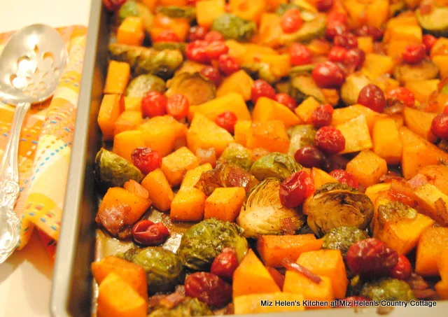 Roasted Butternut, Brussels Sprouts with Cranberries at Miz Helen's Country Cottage