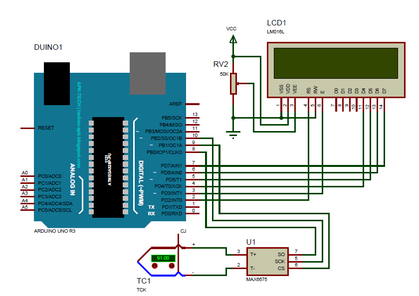 Arduino Based Digital Thermometer Circuit Diagram