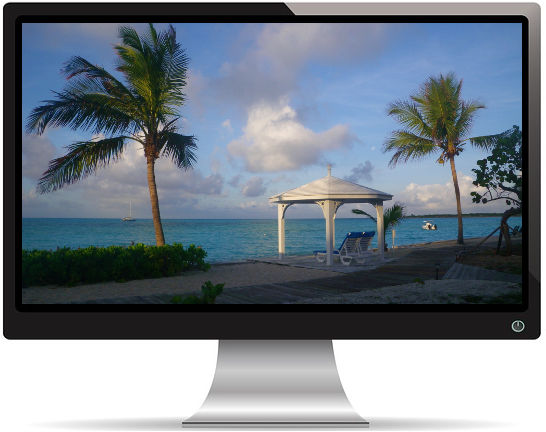 Plage, Kiosque, Transats et Palmiers - Fond d'écran en Ultra HD 4K 2160p