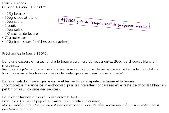 image recette Moelleux Framboises Chocolat blanc Noisettes