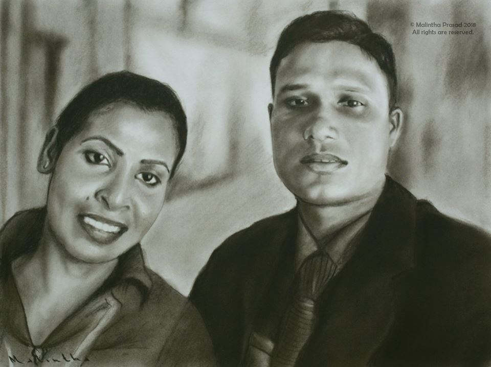 Commissioned Charcoal and oil paint Portraits by Malintha Prasad Srilanka