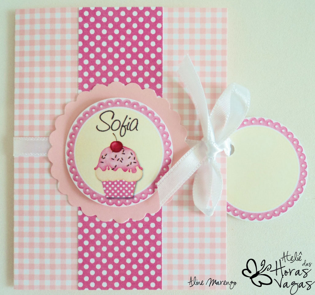 convite artesanal infantil aniversário 1 aninho rosa cupcake confeiteira
