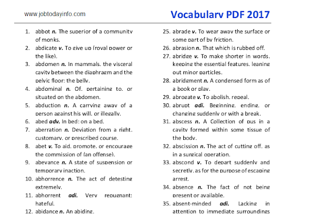 5000 Vocabulary words for Competitive Exams PDF Download - Part-II