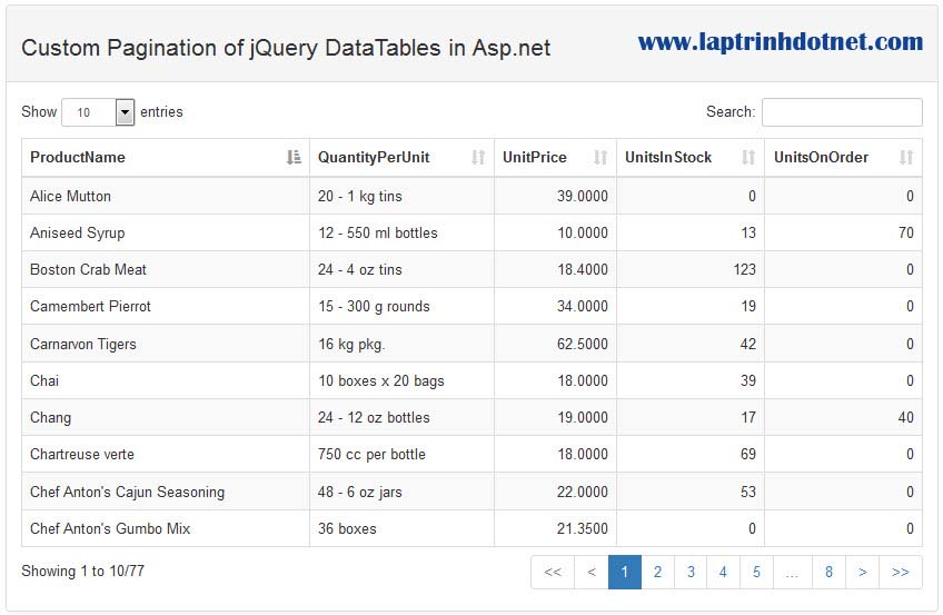 Custom Pagination of jQuery DataTables in Asp.net - Thủ thuật lập trình ...