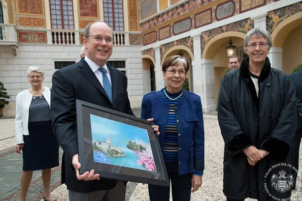 Prince's Albert II of Monaco and Thomas Fouilleron Archives and Library director of Monaco Palace as they visit the palace as part of the Heritage Day in Monaco