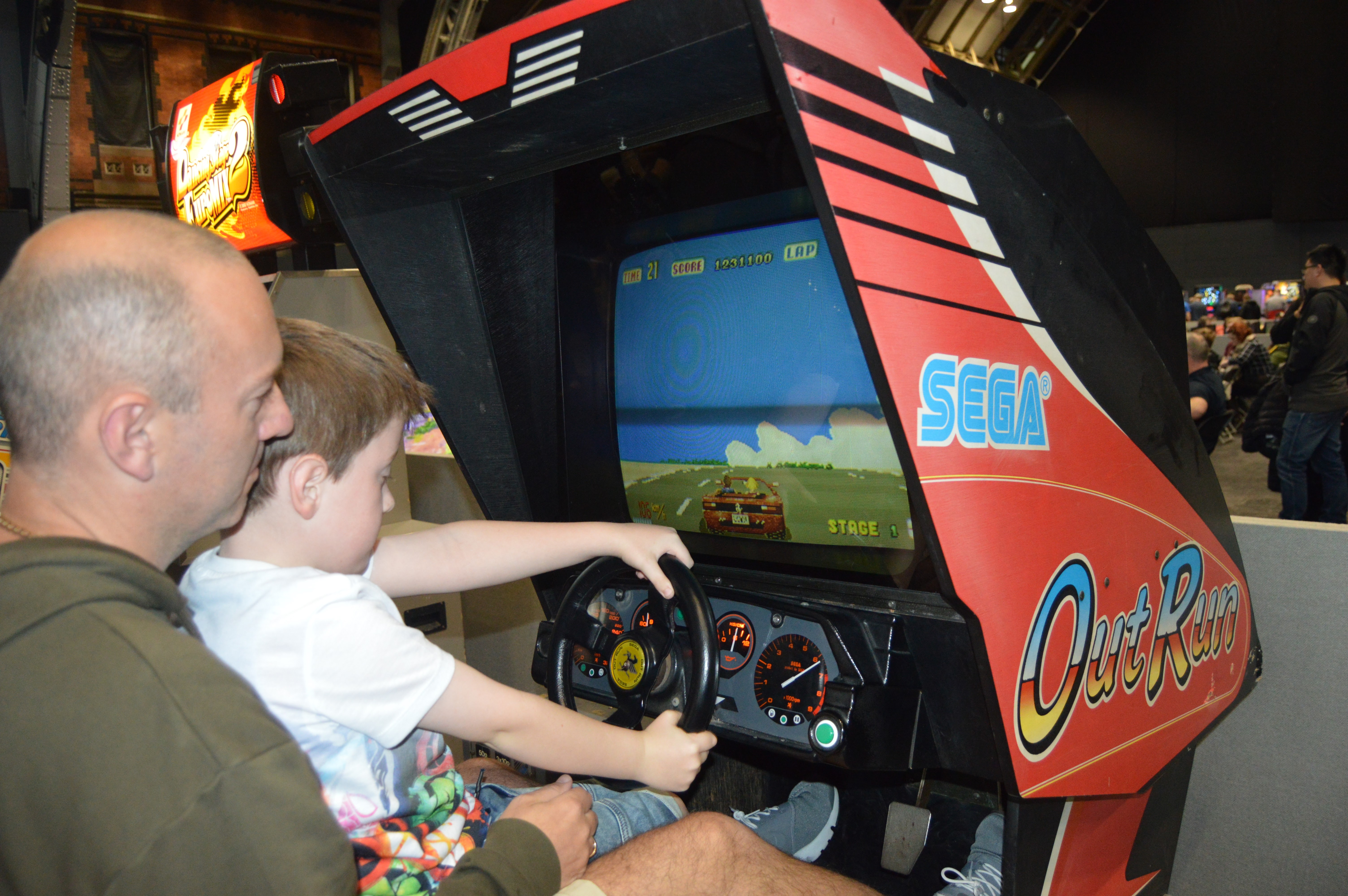 Dad and Son playing Outrun