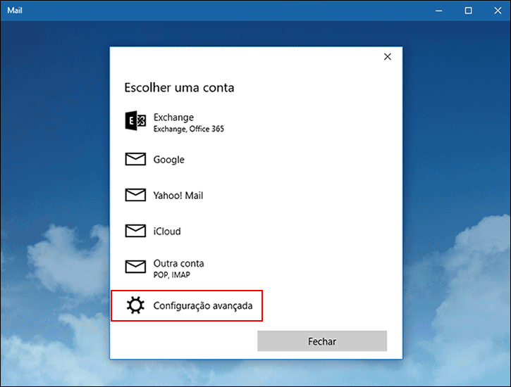 Windows 10 - Configurações Avançadas aplicativo Mail