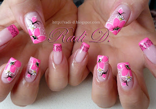 It`s all about nails: Neon Pink Tips and Flowers