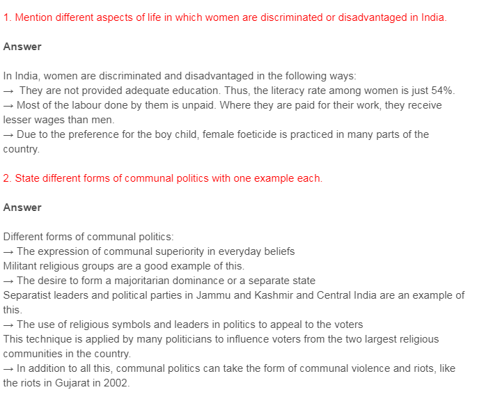 Class XII Pol Sc Class X History Pol Sc Pol Sc Ch 4 Gender