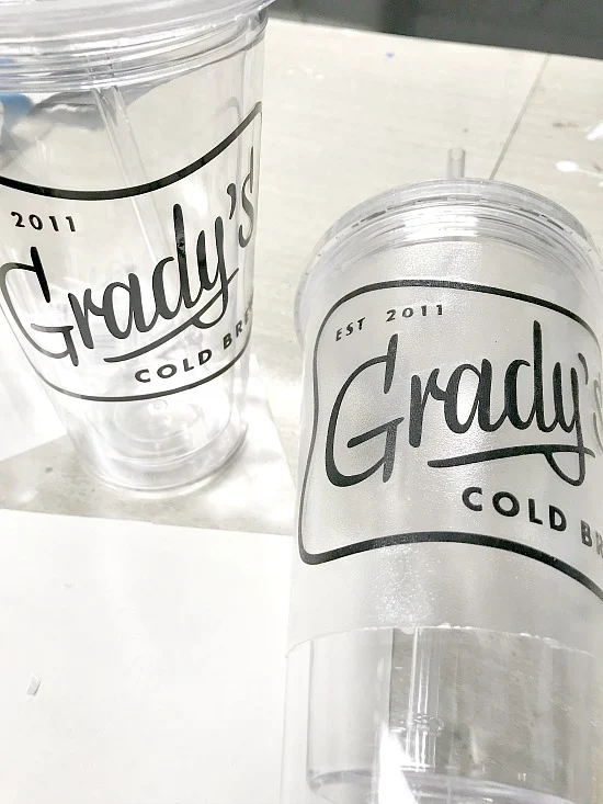 Grady's cold brew vinyl sticker created on the Silhouette