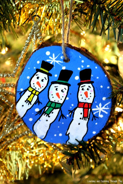 Wood Slice Snowman Ornament 