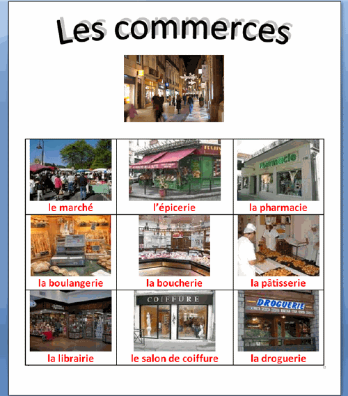 J'adore le français LES COMMERCES