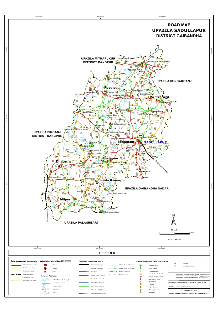 Sadullapur Upazila Road Map Gaibandha District Bangladesh