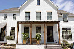 farmhouse exterior modern siding homes brick farmhouses parade hydrangea fat windows exteriors industrial wood trim porch painted colors paint window