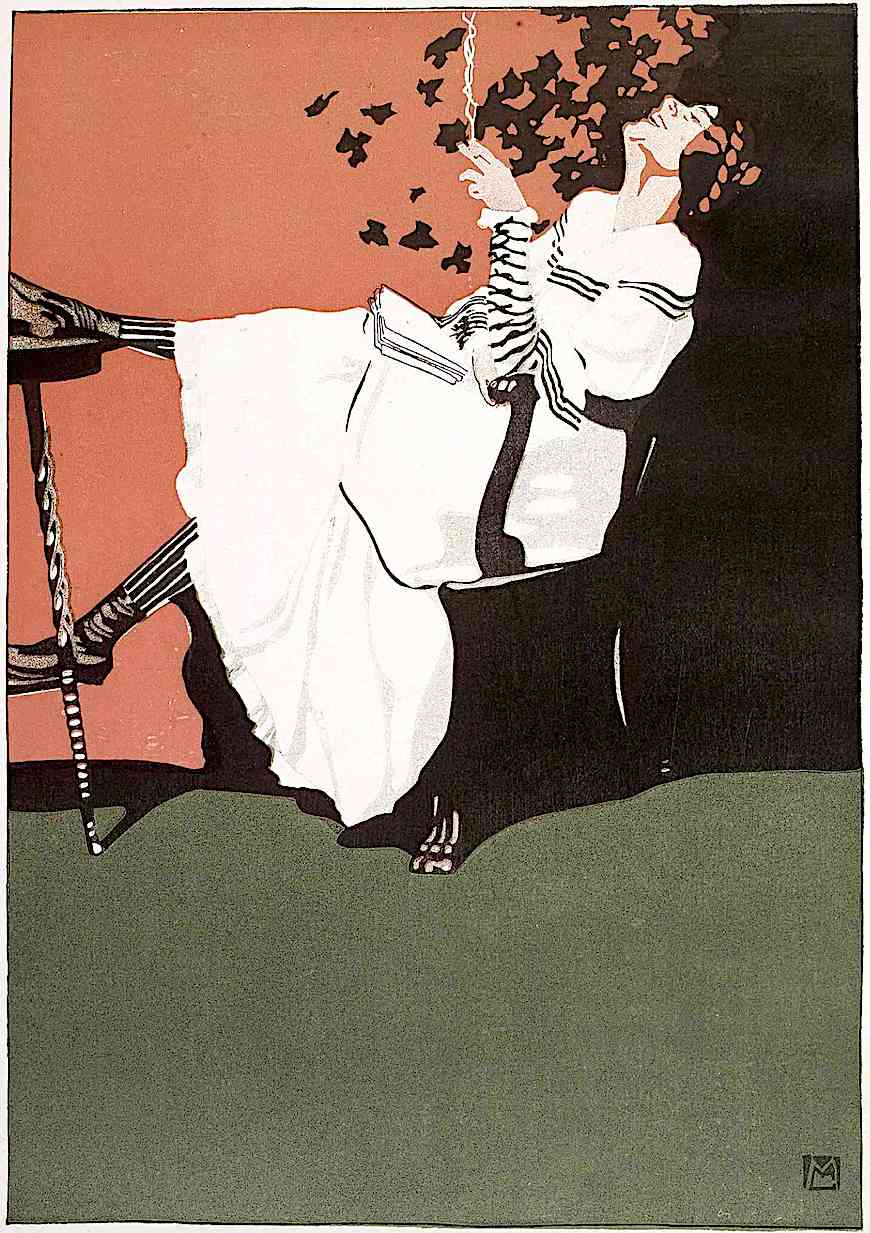 Mila Von Luttich illustration a Mila Von Luttich illustration of a laughing woman with a book and cigarette