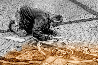 Man creating street art