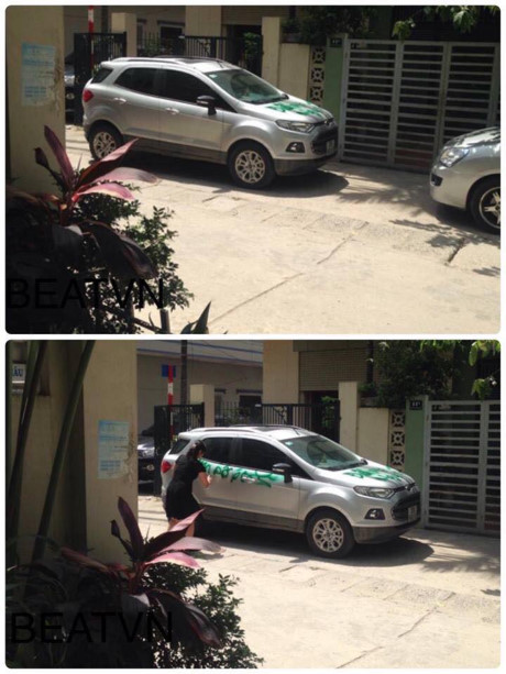 Ha Noi: Do chan cong, Ford EcoSport bi nguoi phu nu son chu khap xe - Anh 2