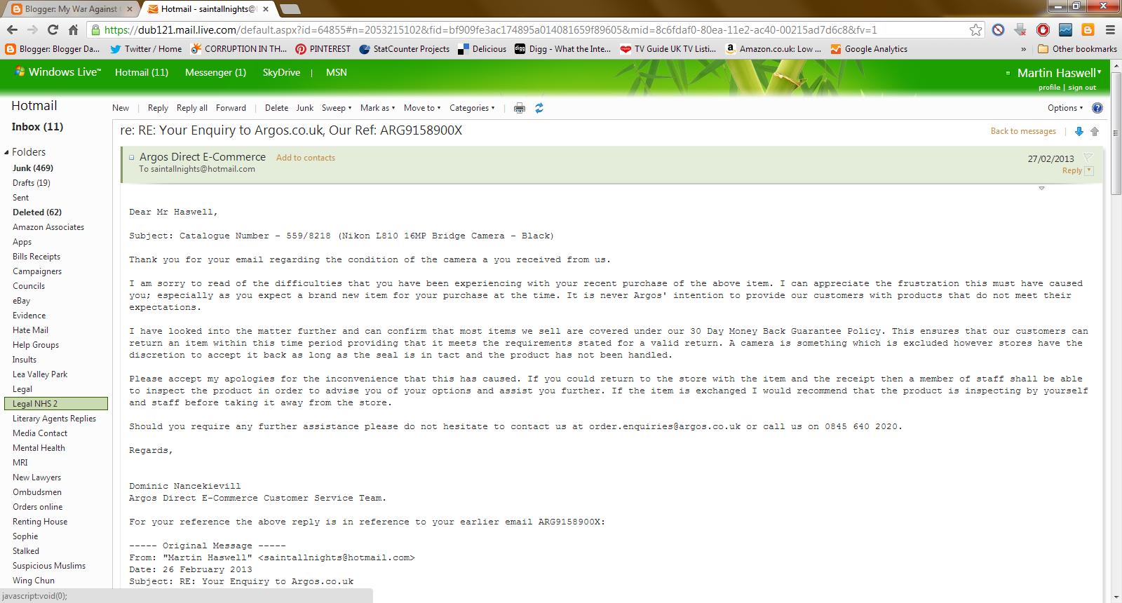 A SAINT CALLED ALLNIGHTS IGNORING LATEST ARGOS EMAIL