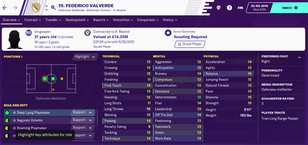 Federico Valverde: Starting Attributes in FM2020 Federico Valverde: Starting Attributes in FM2020