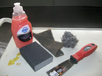 Cleaning supplies for stripping rust and painted metal.