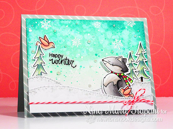 Happy Winter Card by Nina-Marie Trapani | Fox Hollow Stamp set by Newton's Nook Designs #newtonsnook