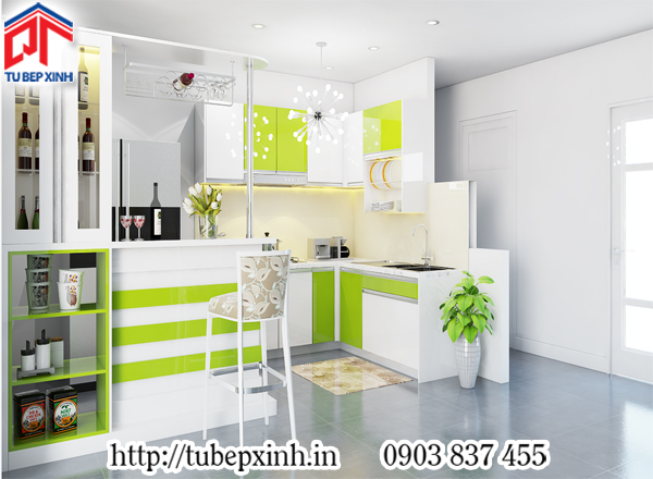 Top 5 mẫu tủ bếp tiêu biểu tháng 10 tủ bếp màu trắng xanh lá