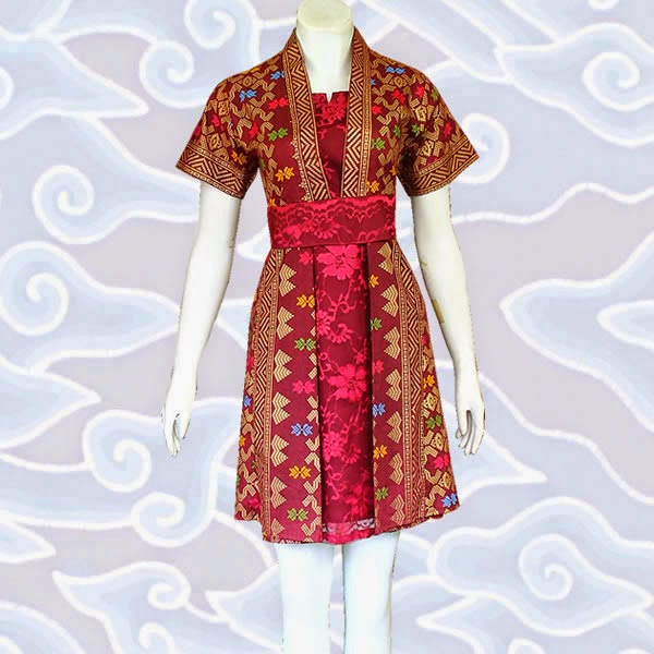 model dress batik kombinasi brokat lace  polos baju