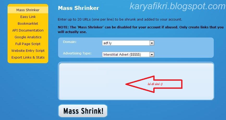 mass shrinker (pemendekan link masal) - tips & trik adf.ly