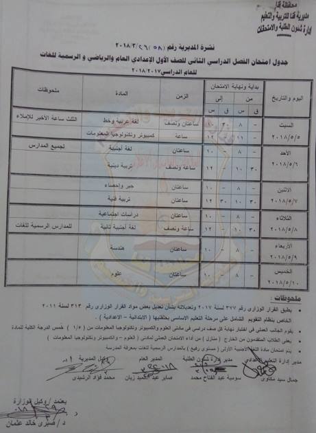  جداول امتحانات محافظة قنا الترم الثاني 2018 1%25D8%25B9