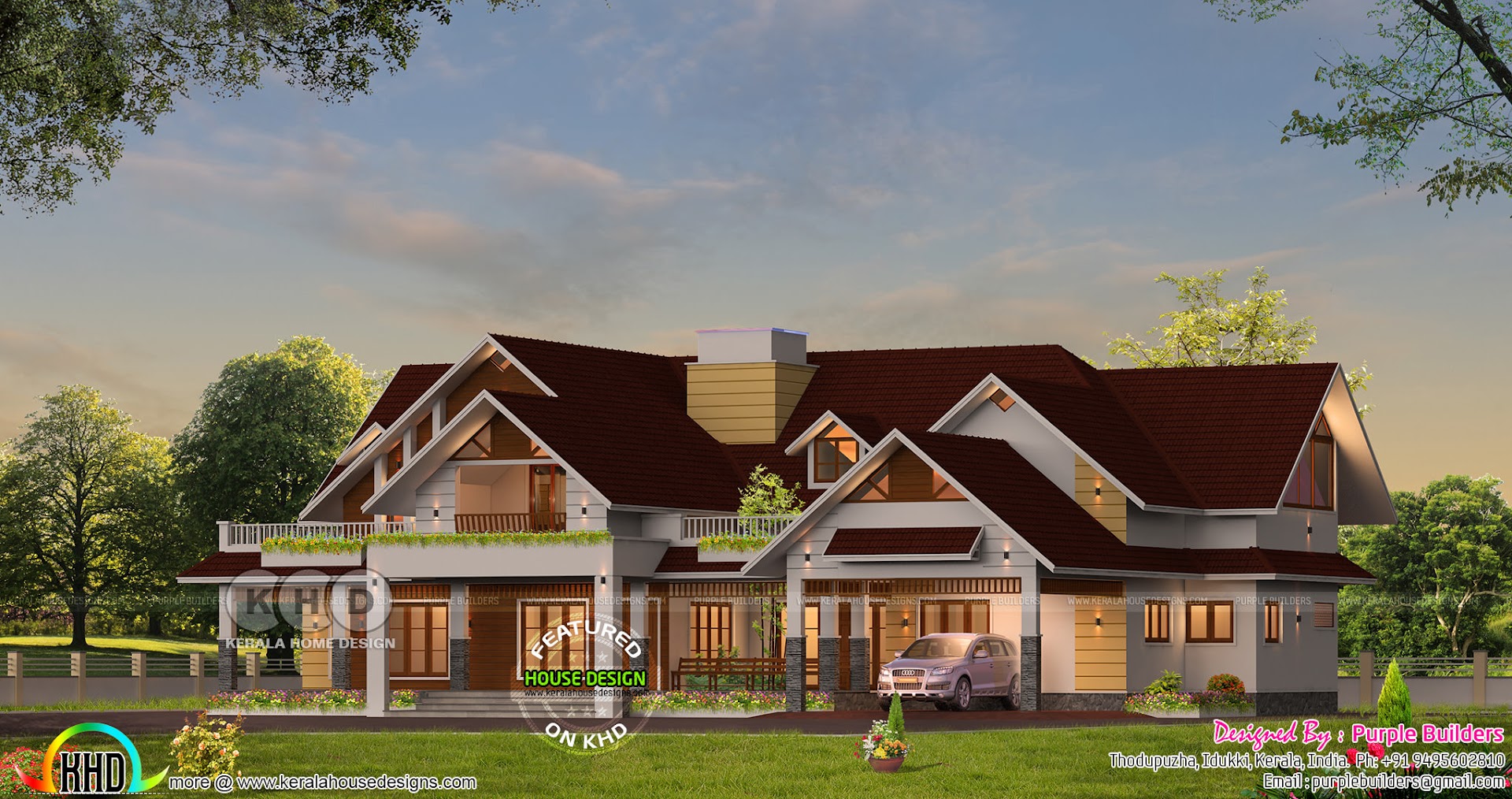 4 Bedroom Big Single Floor House Sloped Roof Style Kerala Home