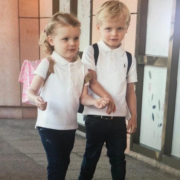 Princess Charlene of Monaco shared photos of Prince Jacques and Princess Gabriella at L'école maternelle (Pre-school)