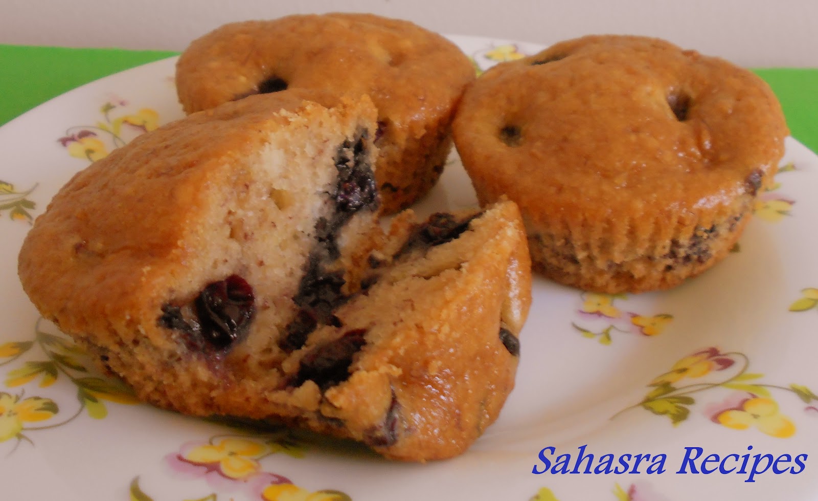Sahasra Recipes Eggless Blueberry Banana Muffins