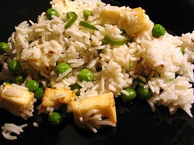 Rice alongside Paneer in addition to Peas